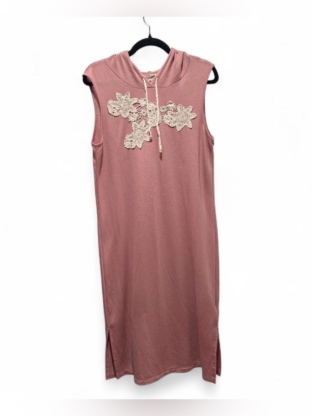 Hiatus Sleeveless Rose Midi Hoodie Dress with Cream Lace Appliqué